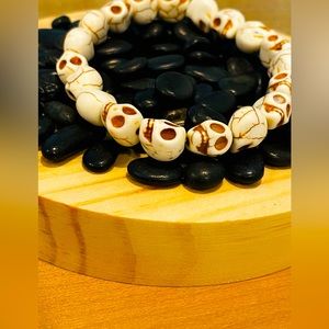 Bracelet- Wrist of Skulls Ceramic beads 7.5 inches